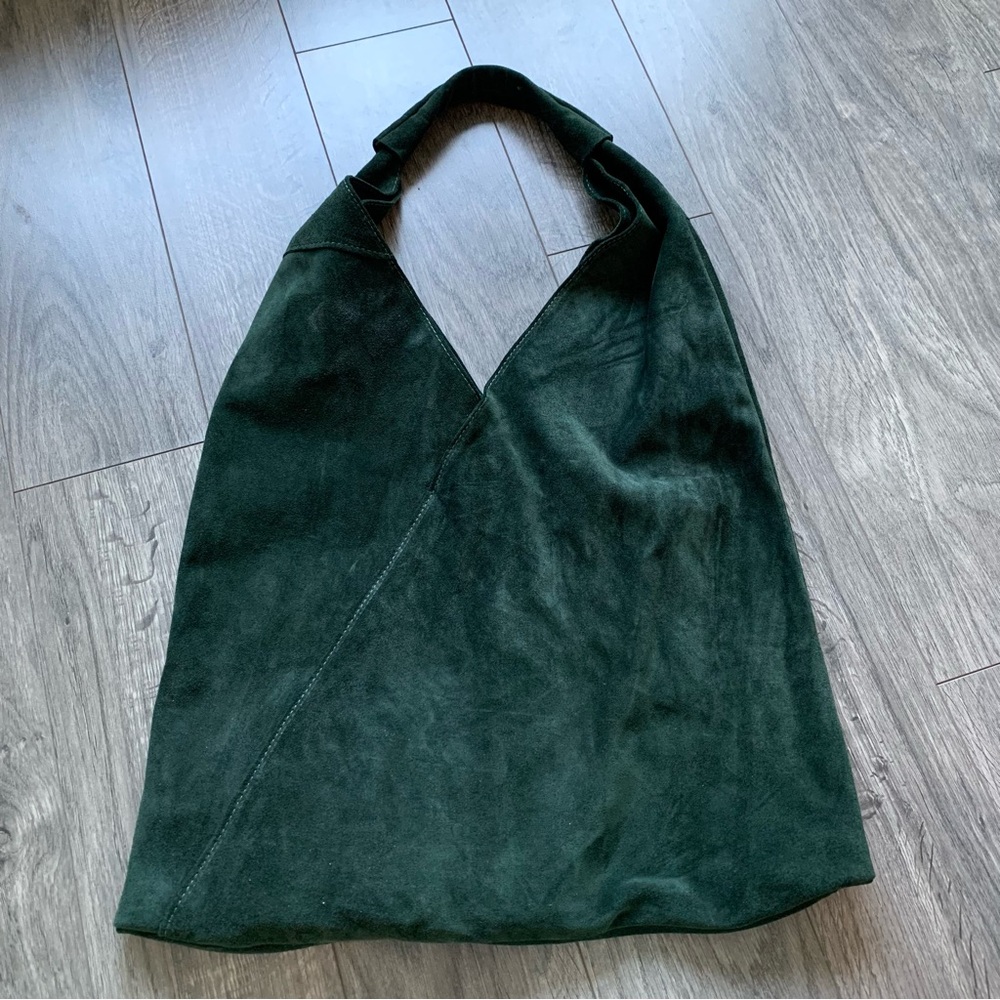 Real suede green leather tote made in Italy